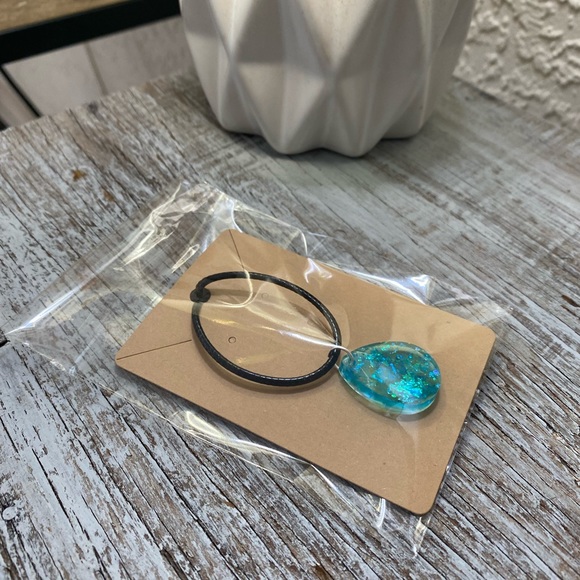 Iridescent Blue Teardrop Necklace - Handmade - Picture 3 of 13